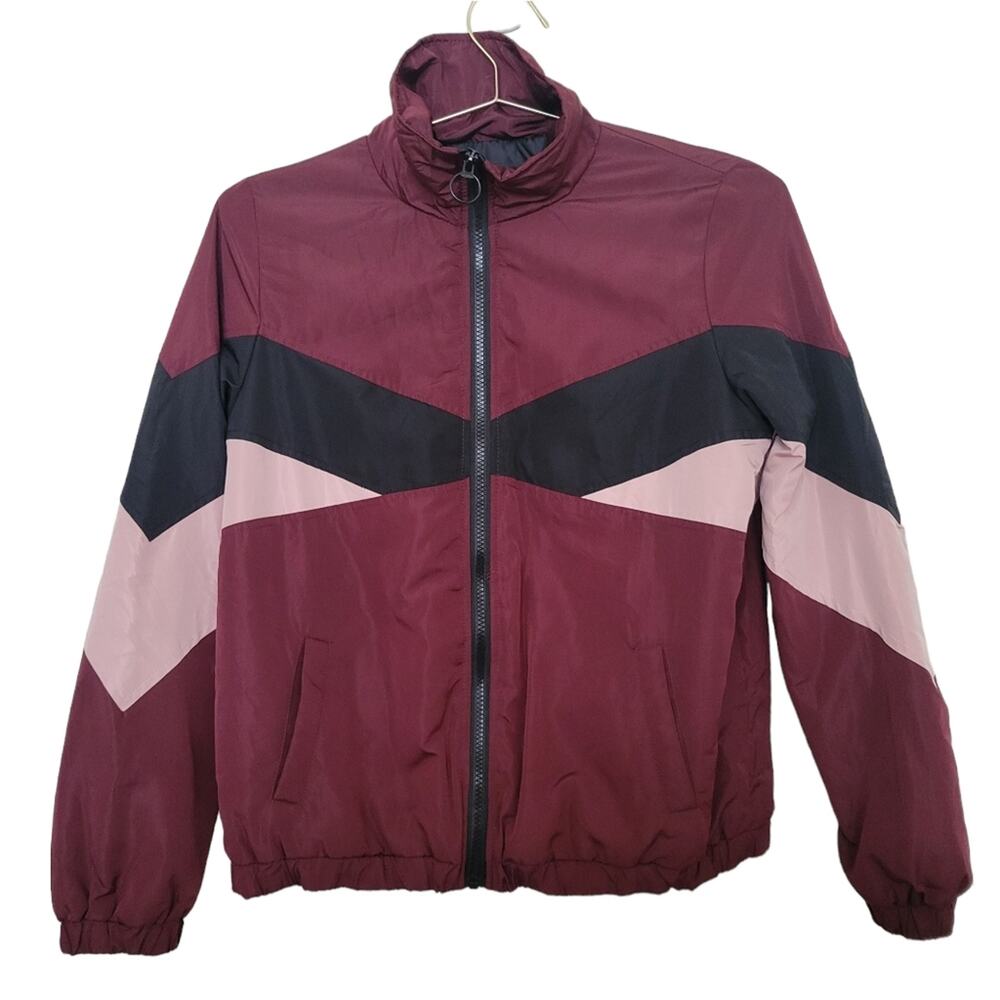Love Tree Jacket Sz Small S Burgundy Colorblock Full Zip Lightweight Windbreaker